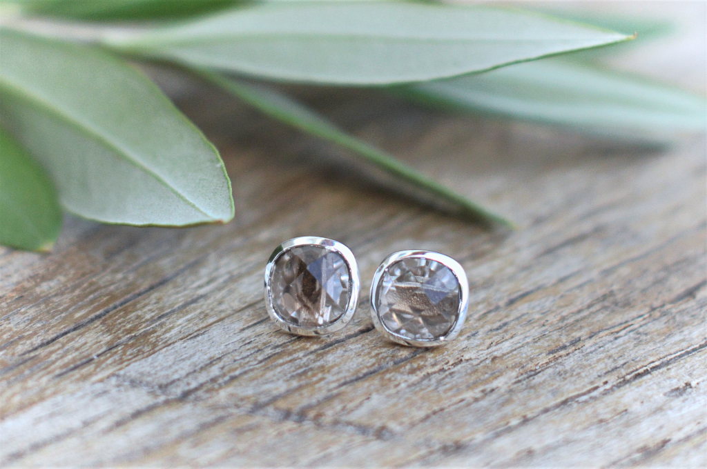 SILBER OHRSTECKER QUADRAT rauchquarz braun hell PINKSAND ART NR. OS 253