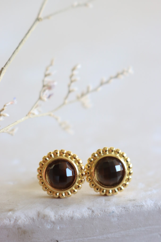 OHRSTECKER VERGOLDET KLEIN Rauchquarz braun ART NR. OS 110