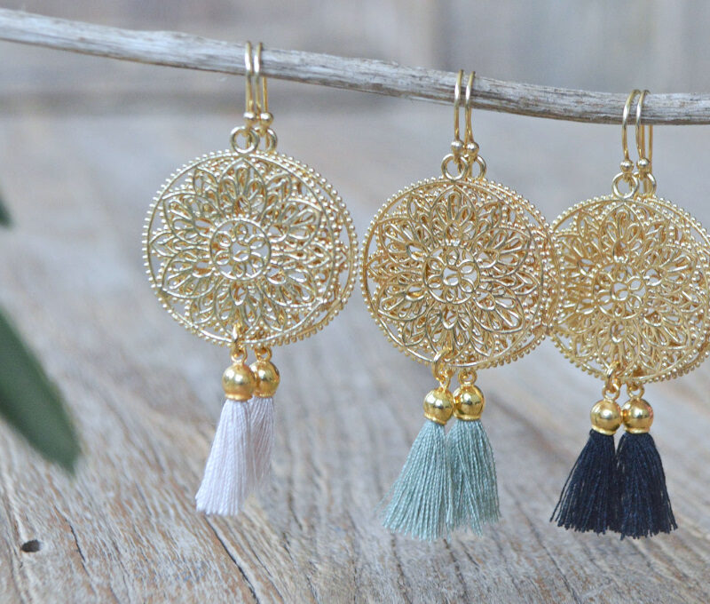 OHRENHÄNGER BLUMENMANDALA VERGOLDET MIT QUASTE ART NR. OS 145