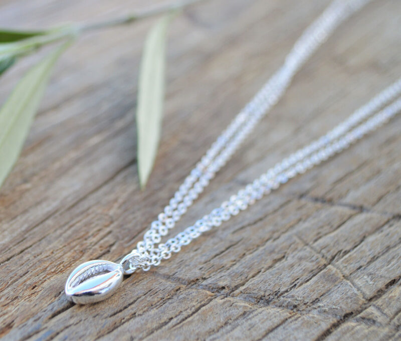 SALE SILBER HALSKETTE DOPPELT MIT KAURI MUSCHEL PINK SAND ART NR. HA 212