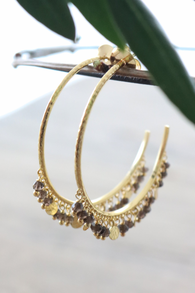 SALE Gold Stecker Creolen Julie Rauchquarz braun Pink Sand Art. Nr. GO 553