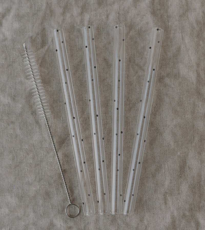 Strohhalme Punkte schwarz aus Glas 13cm im 4er Set Eulenschnitt E 062
