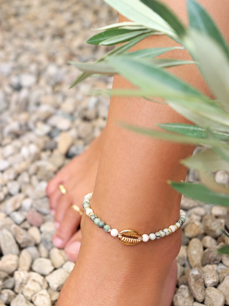 Gold Fusskette Sea breeze Riverstone jaspis grün Da Shanti Art. nr. DS249