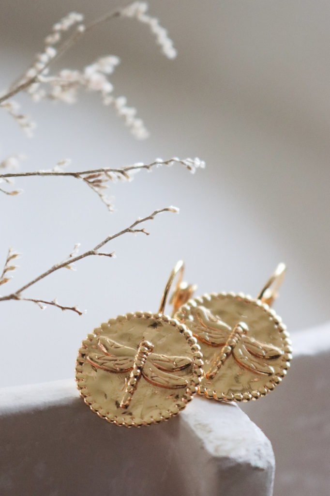 Gold Ohrenhänger Libellenplaquette  Pink Sand Art.Nr.PS73164