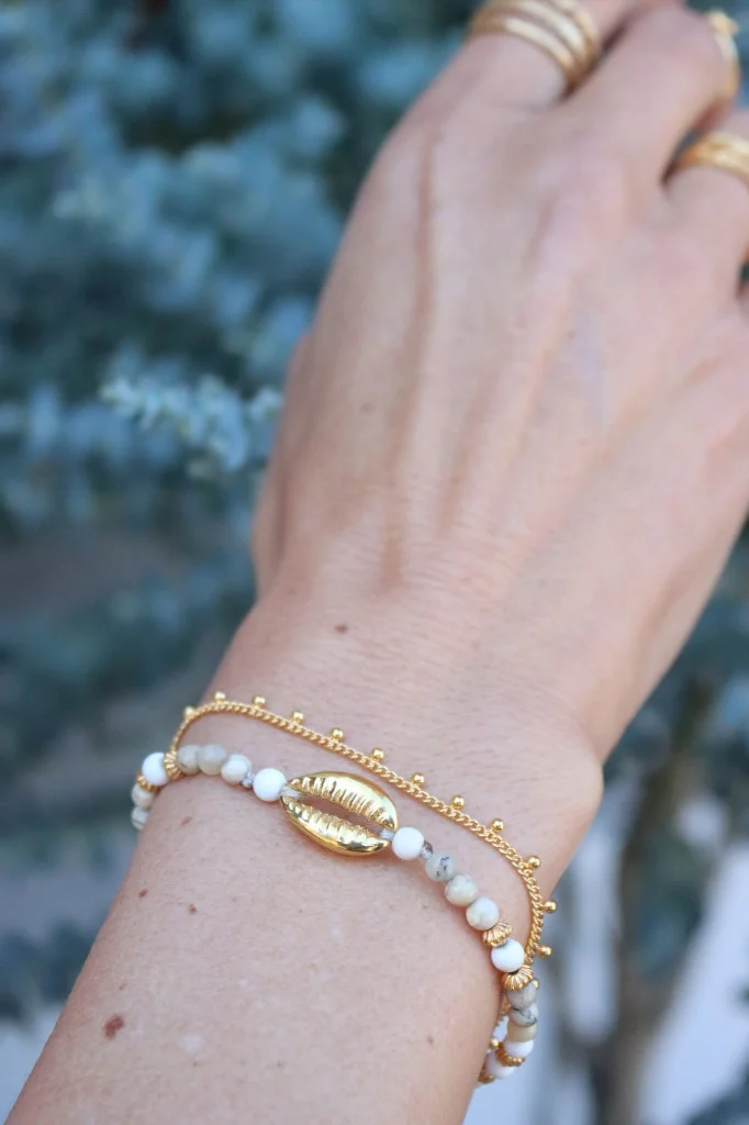 Gold Armband Sea breeze weiss dendritten achat  Da Shanti Art. nr. DS2049