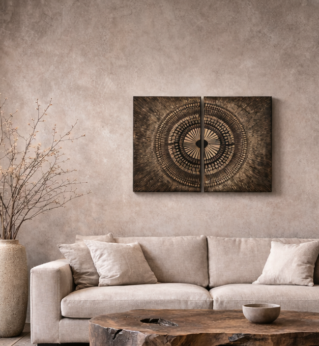 Set Von 2 Bild Kreis Orientalisch Kanevas/Holz Braun/Gold JL96907