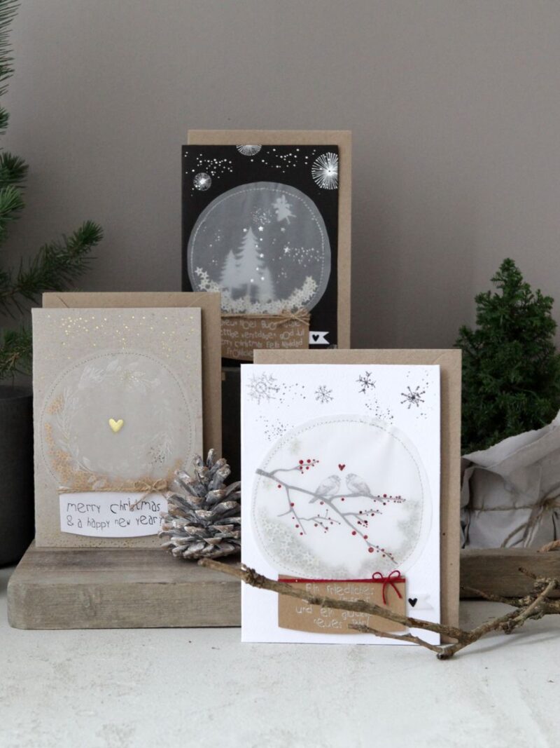 Schneekugelkarte herz Kranz Merry christmas Art nr. Gf 055