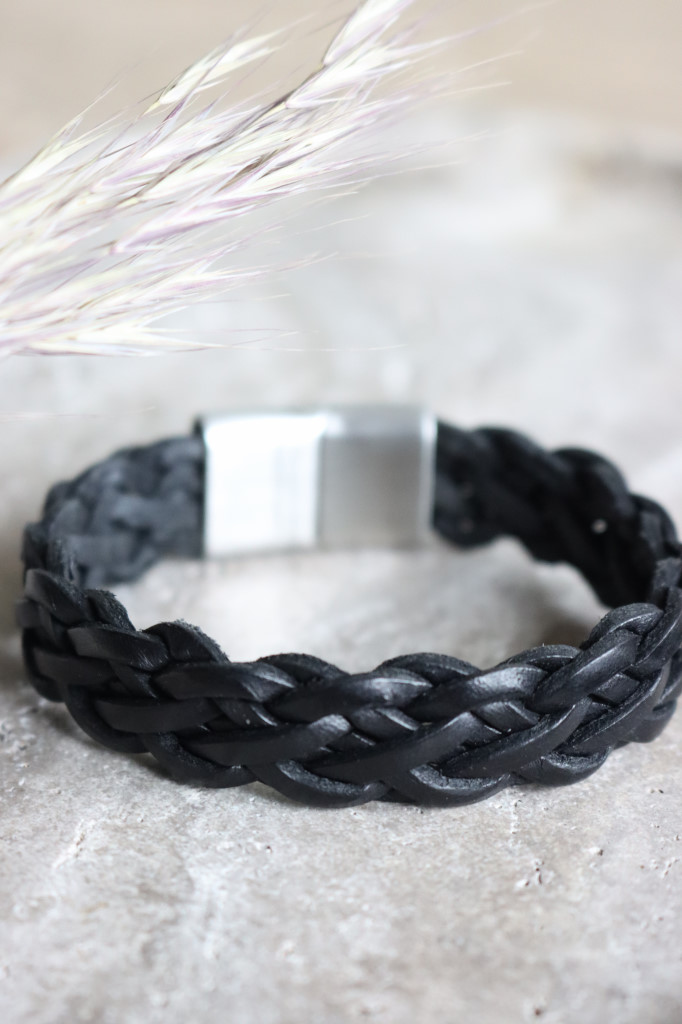 Leder Herren Armband Ben schwarz edlestahl silber matt  IXXXI Art nr- IX271