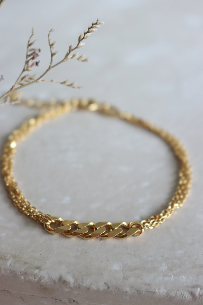 Gold Armkette dreifach Mittelstück Panzer Art. nr.AB41-363
