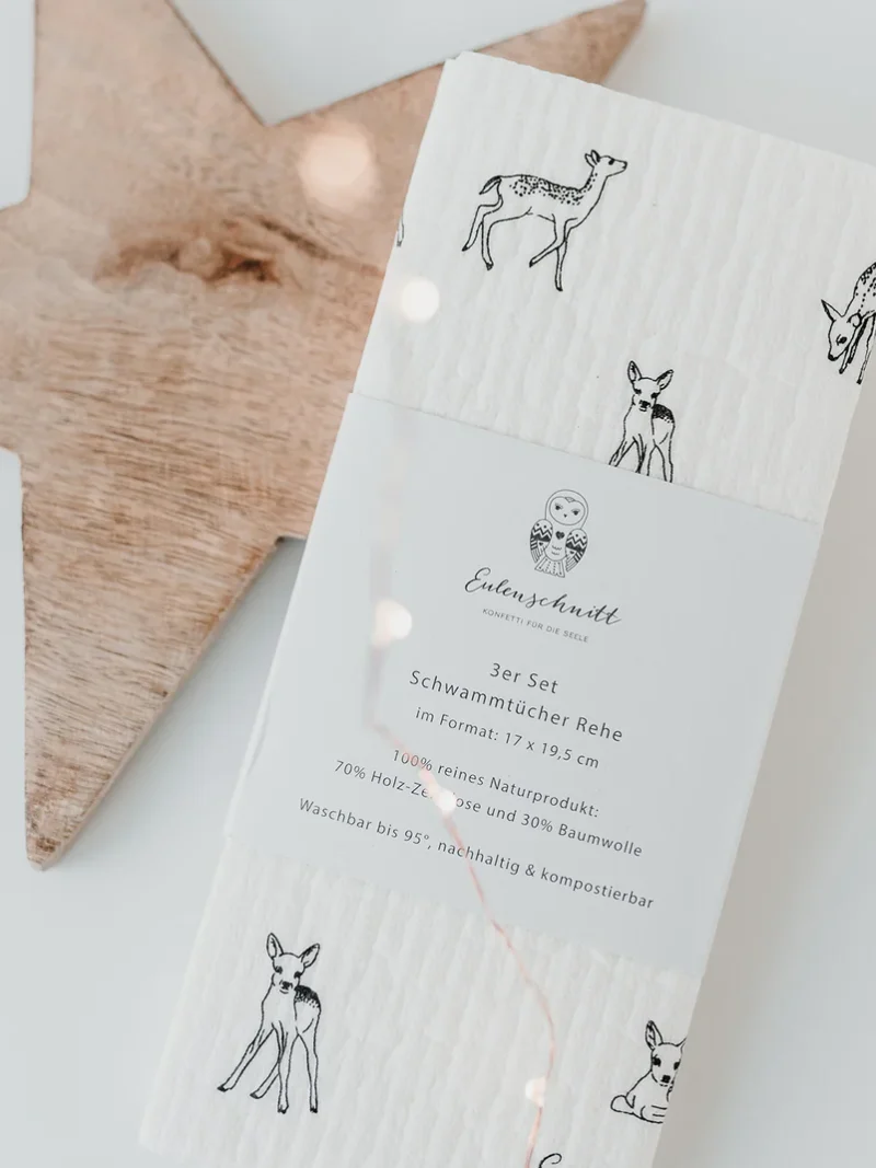 Schwammtücher Rehe 3er Set Eulenschnitt  Art. Nr. E 0163