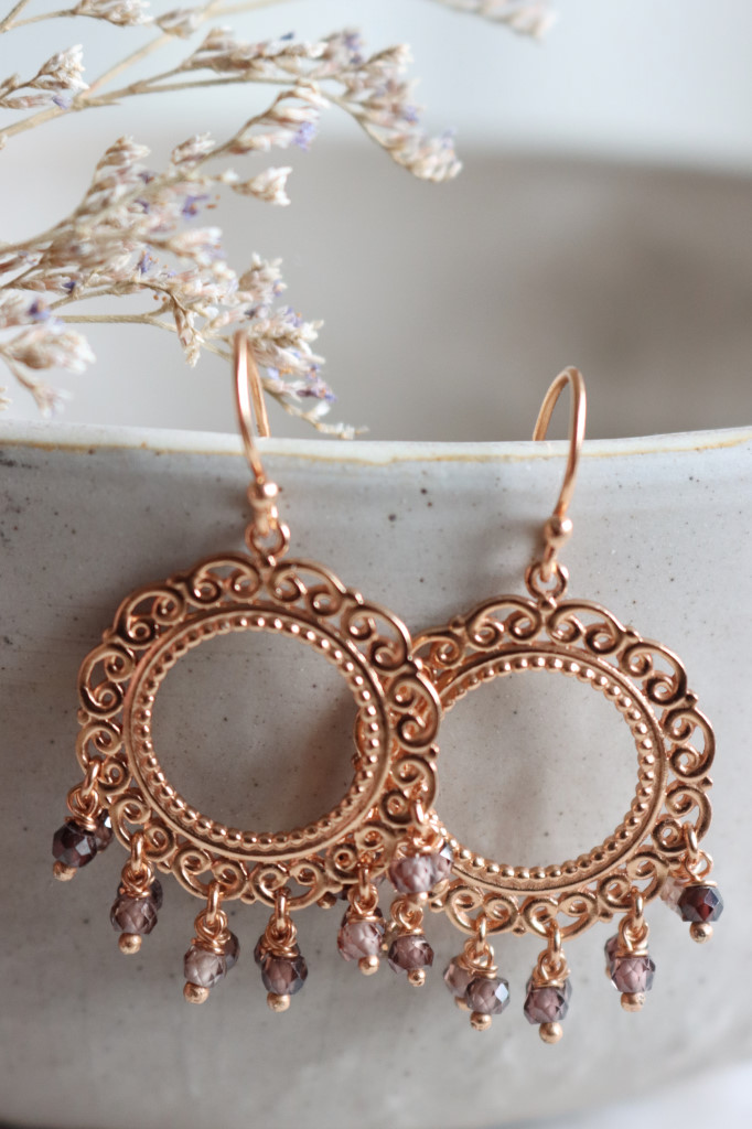 ROSEGOLD OHRENHÄNGER KREIS MIT ZIRKON BRAUN ART.N.R RO 5