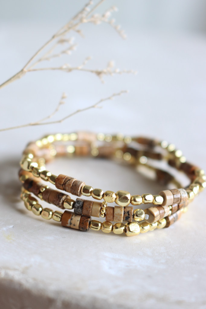 Gold dreifach Armband Mix Landschaftsjaspis  Argento Art. nr. BB40.0016 PJ