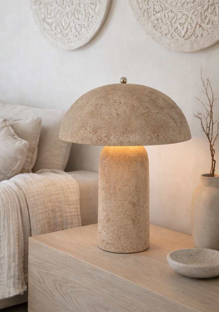 Tischlampe Mashroom Pappmache Steinoptik  Beige Art nr. Jl 089