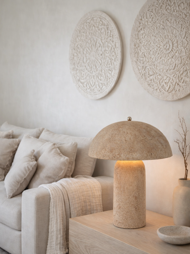 Tischlampe Mashroom Pappmache Steinoptik  Beige Art nr. Jl 089