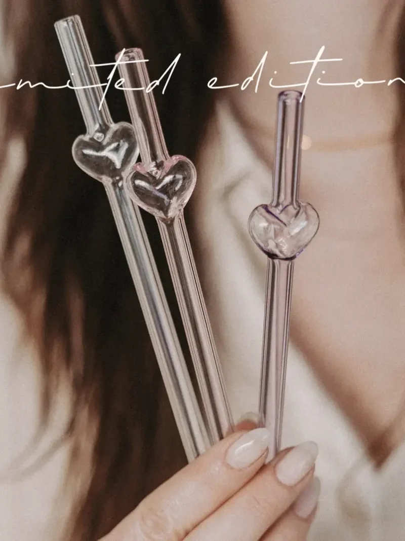 Limitierte Strohhalme Bubble heart 3er Set rosa  Eulenschnitt Art nr. E 9877