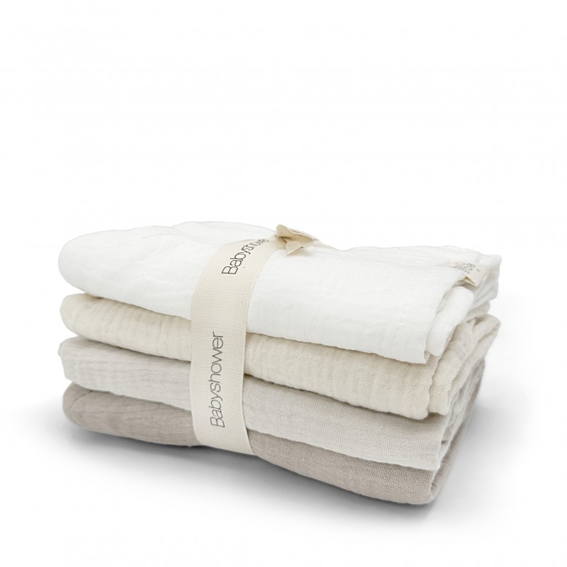 Nuschi Musselintücher  4er Set white natural 70x70   Art nr. BS 68