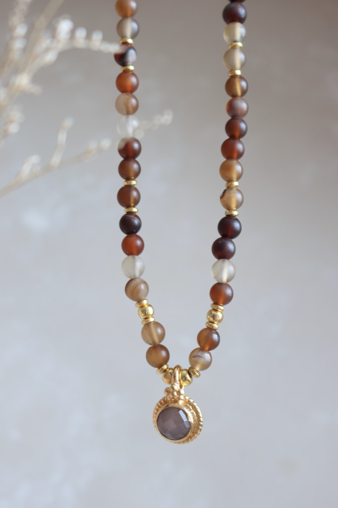 Gold Halskette Harmonic Botswanaachat braun Da Shanti Art. nr. HK88-2151-07-1-GG