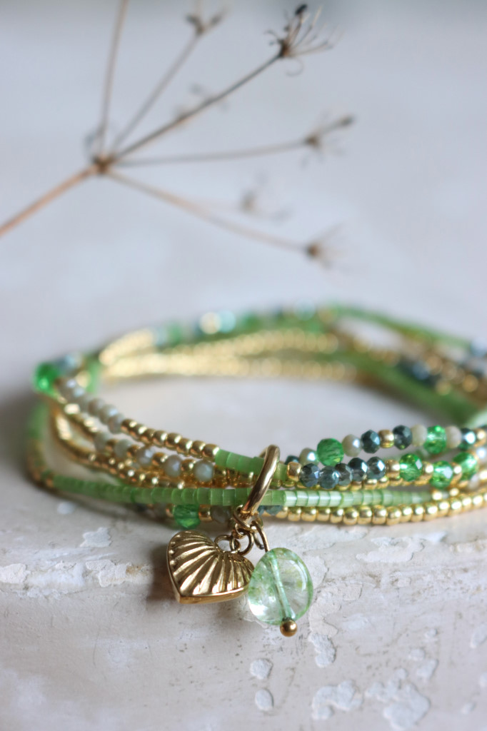 Gold Armband Edelstahl 6reihig Herz Grün Art. nr274