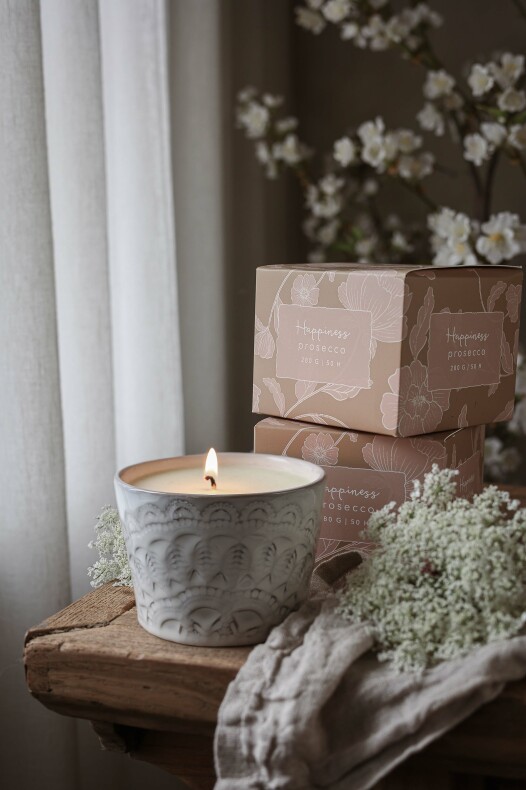 Happiness Duft Kerze prosecco  Majas Cottage Art nr.98