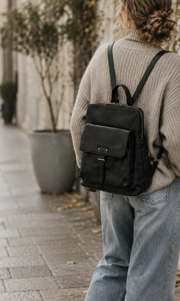 Lederrucksack Civita black  Bag2bag art nr. B011