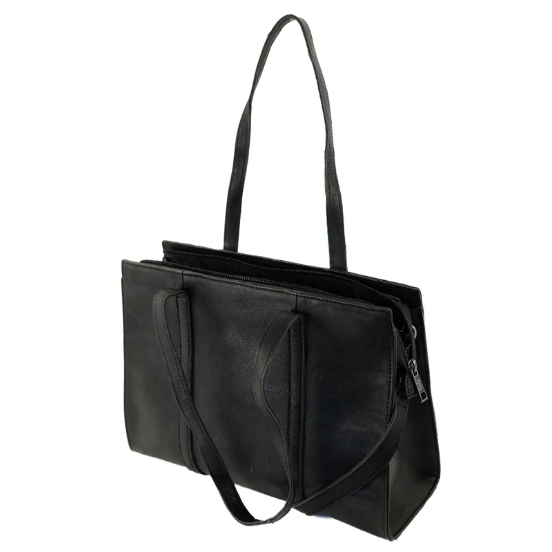 Ledertasche Hand / schulter Leonie schwarz   ( cognac) Bear Art nr. B 93