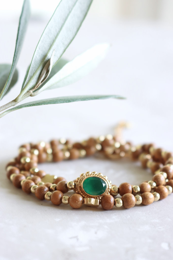 Gold Armkette Treasure Walnussholz Achat grün Da Shanti At. Nr. DS16963
