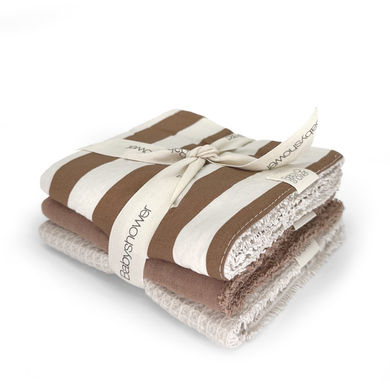 3 mini-toweletes set frottee  caramel gestreift  Art nr. Bs 94