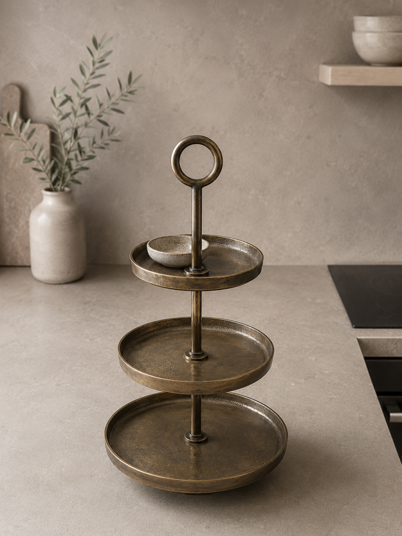 Etagere 3 stöckig Round antique gold Art nr. DF116176