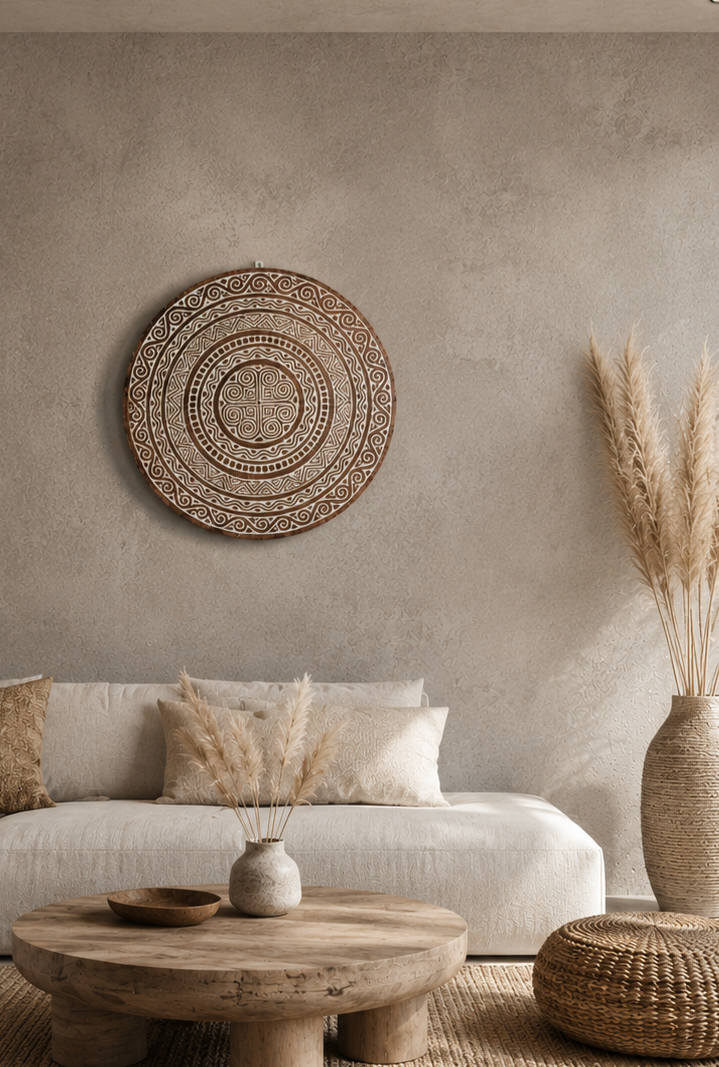 mandala holzbild rund  ruly braun /creme Art nr. a 413